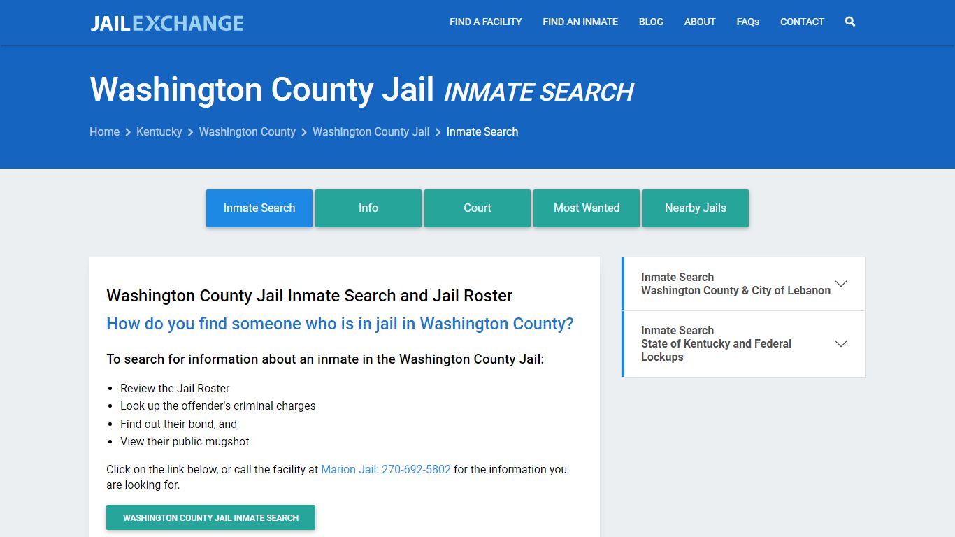 Inmate Search: Roster & Mugshots - Washington County Jail, KY